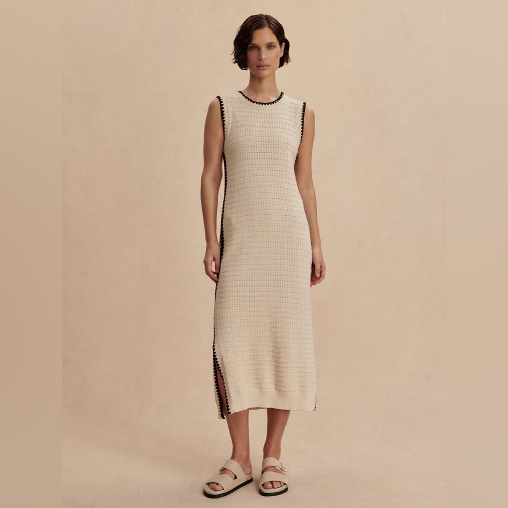 Varley Dwight Tank Knit Midi Dress Birch Pointelle Cotton Sleeveless Small NWT - Picture 3 of 10